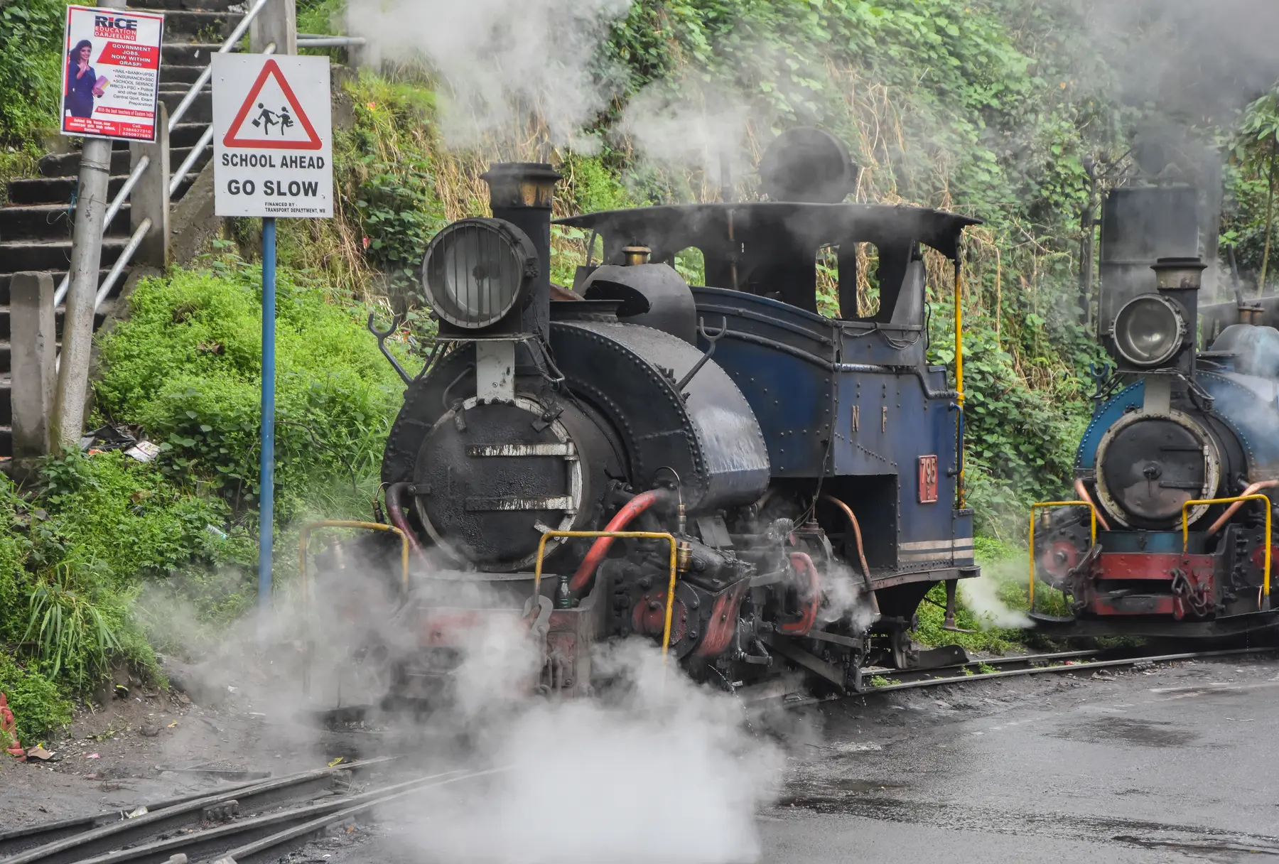 Darjeeling Himalayan Railway toy train travelling through the hills